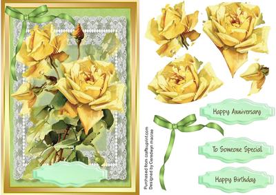 A5 Yellow Roses on Lace 