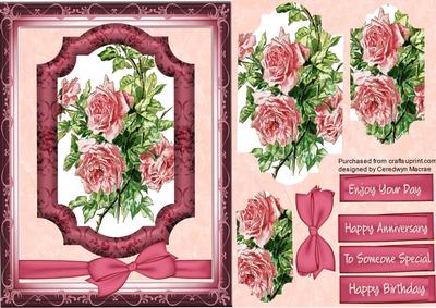 Lovely Pink Roses in a Cerise Frame ,( Pyramid )