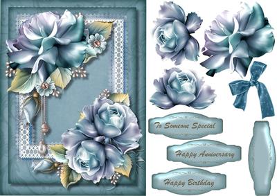 Lovely Blue Porcelain Roses on Lace 