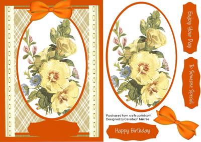 Lovely Yellow Flowers in Oval Frame 