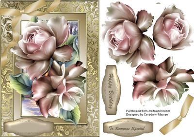 Lovely Palepink Roses on a Swirl Gold Frame 