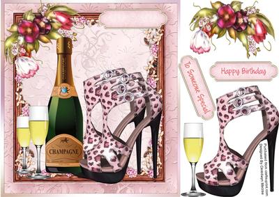 Lovely Pink Shoes, Champagne and Flowers.