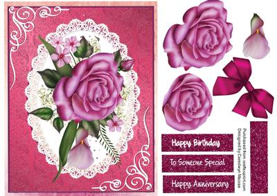 Lovely Pink Roses and White Scrolls 