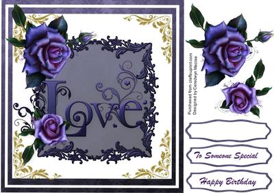 Beautiful Deep Maurve Roses on a Love Plaque 