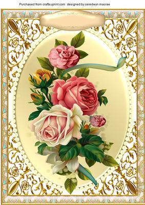 A4 Beautiful Vintage Roses on a Lovely Frame