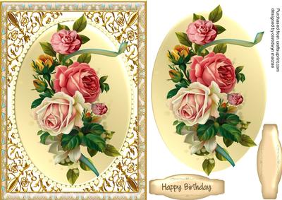 A5 Beautiful Vintage Roses on a Lovely Frame 
