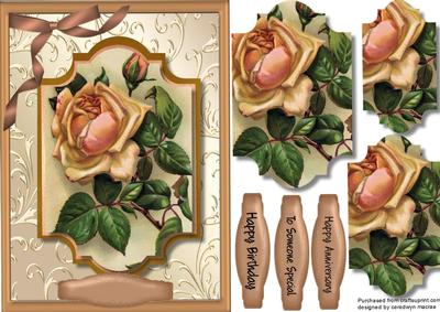 Lovely Apricot Roses on a Ornate Mat , Pyramarge