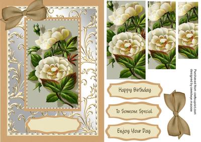 Lovely White Dog Roses on Silver and Gold ( Pyramarge)