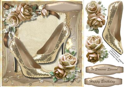 Beautiful Gold Glamour Shoes and Roses