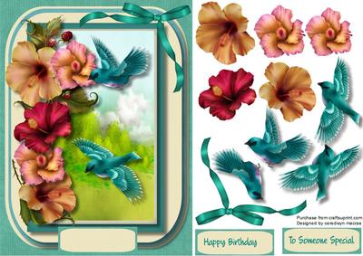 Beautiful Birds and Hibiscus .