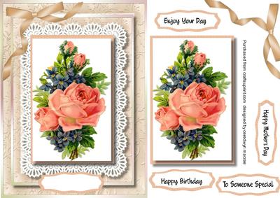 Lovely Apricote Roses and Violets on Butterfly Lace
