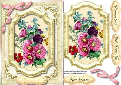 Beautiful Hollyhocks in Ornate Frame 