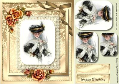 Beautiful Vintage Lady on Gold and Lace , ( Pyramarge )