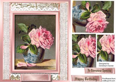 Lovely Pink Rose in a Bowl , ( Pyramid )