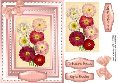 Lovely Primulas on Pink Satin 