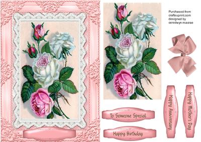 Lovely Pink and White Roses on Battenburge Lace 