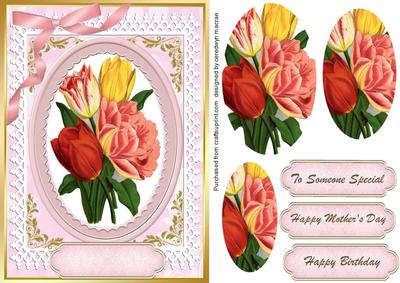 Lovely Tulips in a Oval Frame .