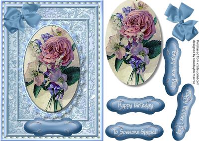 Lovely Flowers on a Blue Oval Frame