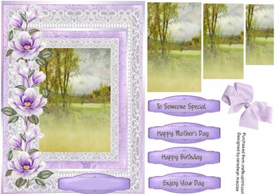 Lovely Magnolias on Lace with Country Scene 