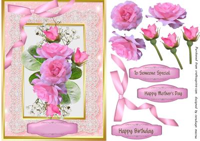 Beautiful Cerise Roses in a Golden Frame 