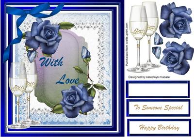 Beautiful Blue Roses and Wine Glasses