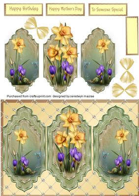 Lovely Triptych Card with Daffodils and Crocus