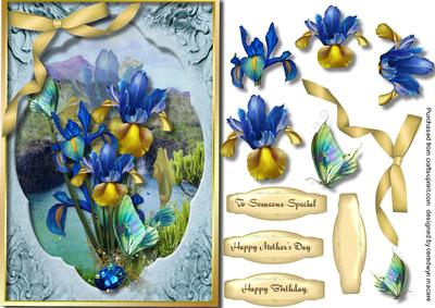 Lovely Lake and Floral Irises 