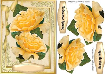 Stunning Yellow Roses on Ornate Background 