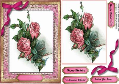 A5 Beautiful Roses Ina Ornate Frame with Stitching