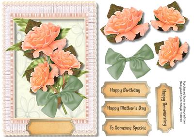 Beautiful Apricot Roses on Ruffled Lace 