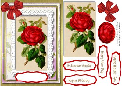 A5 Beautiful Red Roses on Battenburge Lace 