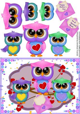 Cute Owl and Babys for Mother's Day