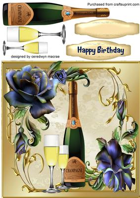Champagne and Glasses with Beautiful Blue Roses 