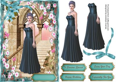 Lovely Lady in Navy with Teal Flowers 