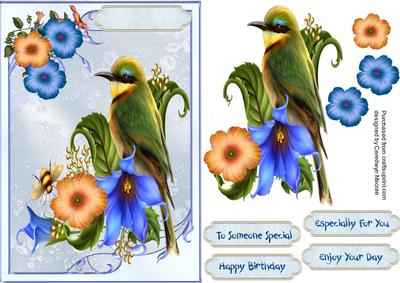 Lovely Green Bird and Flowers 