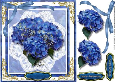 Beautiful Deep Blue Hydrangers on Lace 