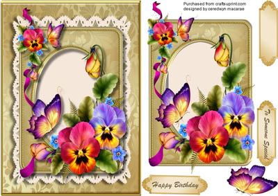 Beautiful Pansys on a Gold Frame 