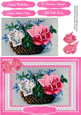 Beautiful Basket of Roses on Lace 