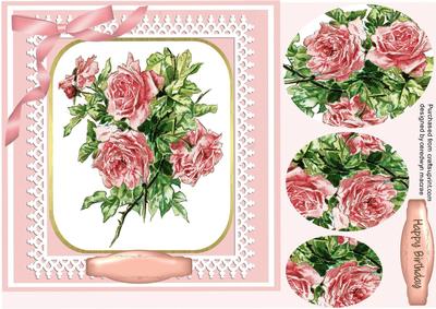 Beautiful Pink Roses in a Lace Border ( Pyramid )