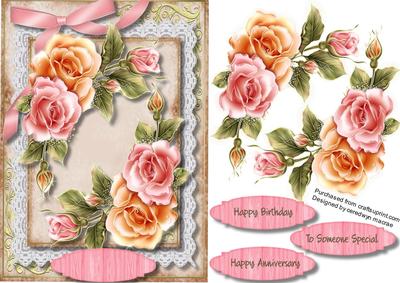 Beautiful Roseyglow Roses on a Lace Frame 