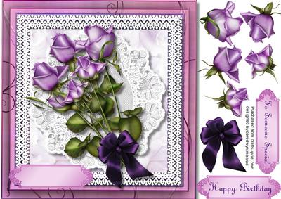 Lovely Lilac Roses on a Lace Mat 