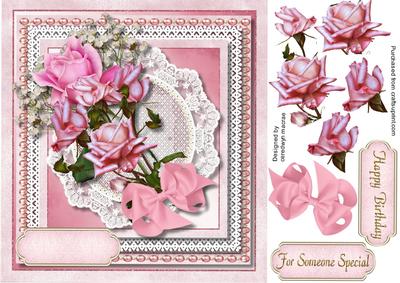 Stunning Pink Roses on Lace and Pearls 