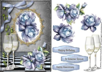 Beautiful Blue Roses and Wine Glasses