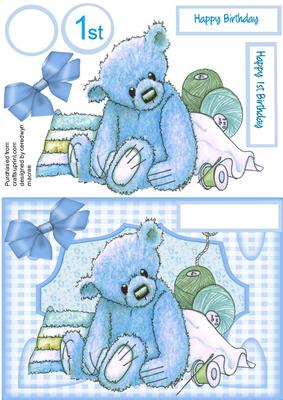 Happy 1st Birthday Raggety Teddy Blue