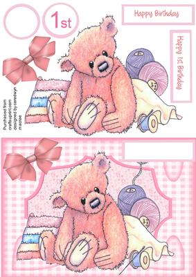 Happy 1st Birthday Raggety Teddy Pink