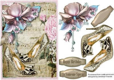 Beautiful Gold Shoes and Roses on Sheet Muisic 