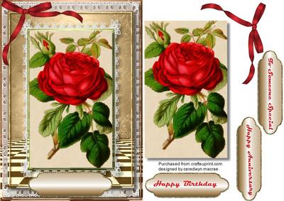 Beautiful Red Roses on Gold and Lace 