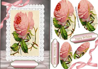 Beautiful Pink Roses on Dragonfly Lace ( Pyramid )
