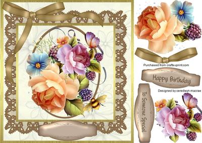 Beautiful Roses on Cream and Brown