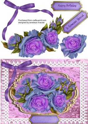 Lovely Lilac and Blue Roses on Lace